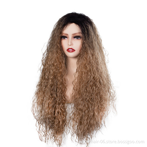 Long synthetic wigs heat resistant fiber ombre black to brown water wave fiber synthettic hair wigs for women